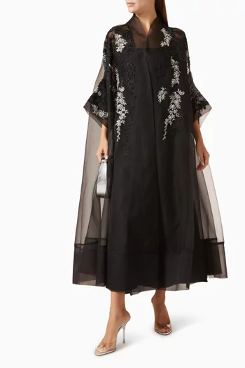 Appliqué-embellished Abaya in Organza