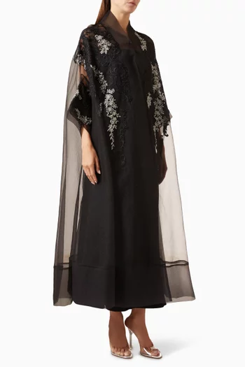 Appliqué-embellished Abaya in Organza