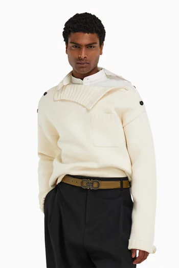 Double Adjustable & Reversible Gancini Belt in Leather