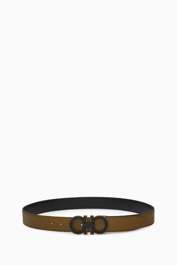 Double Adjustable & Reversible Gancini Belt in Leather