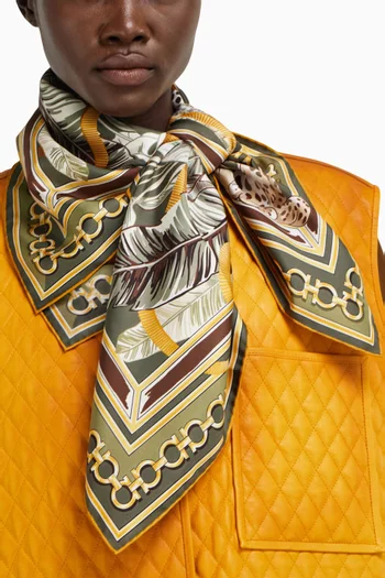 Feline-print Square Scarf in Silk