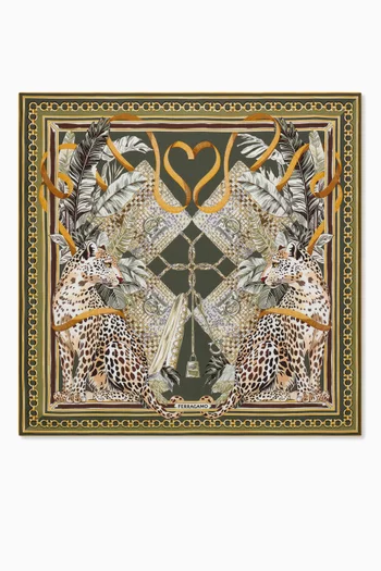 Feline-print Square Scarf in Silk