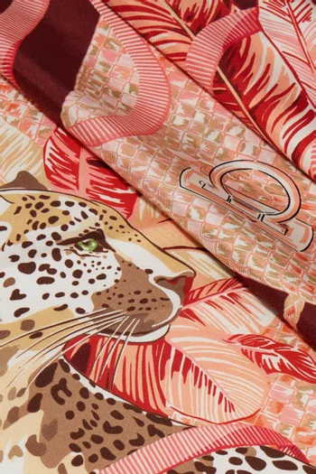 Feline-print Square Scarf in Silk