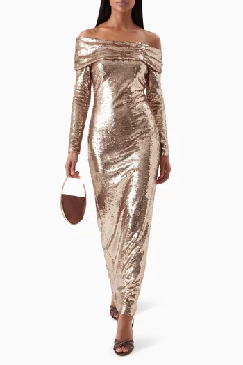 Off-shoulder Sequin Gown