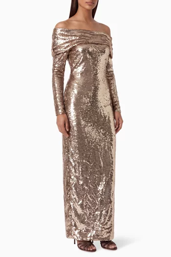 Off-shoulder Sequin Gown