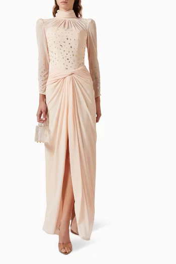 Embellished Twist Dress in Mesh