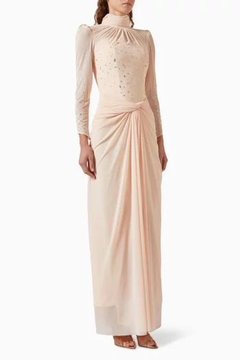 Embellished Twist Dress in Mesh