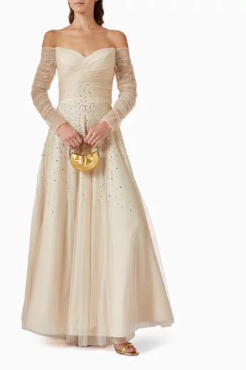 Embellished Off-shoulder Gown