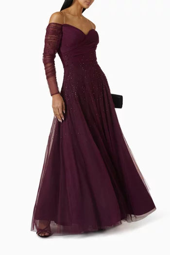 Embellished Off-shoulder Gown