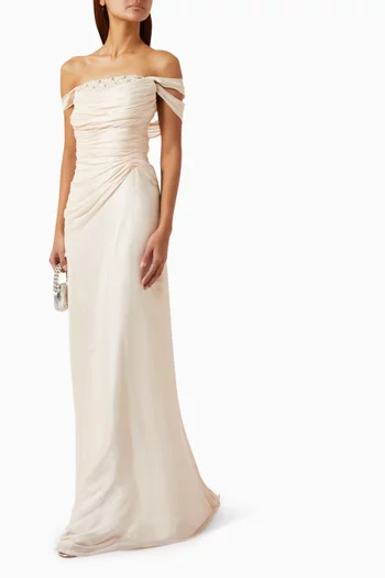 Embellished Draped Gown in Rosaya