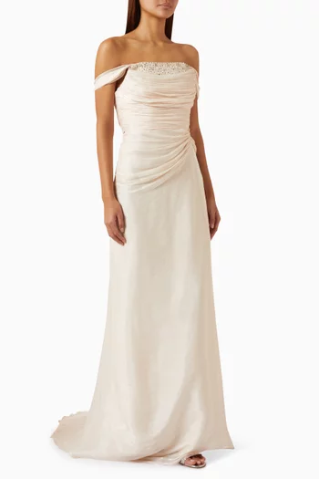 Embellished Draped Gown in Rosaya
