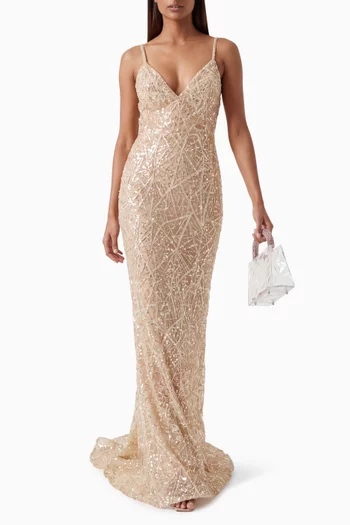 V-neck Embellished Gown