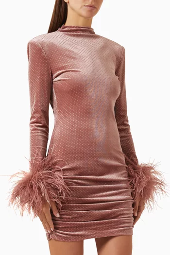 Sequin Feather-cuff Dress in Velvet