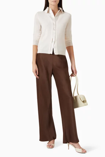 Satin-Trim Collared Cardigan in Cashmere