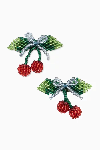 Beaded Cherry Bow Hair Clips, Set of 2