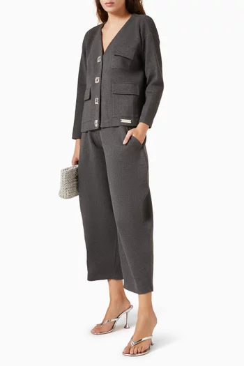 كارديغان بقصة مربعة وجيوب قطن