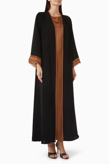 Bead Embellished Trim 3-piece Abaya Set in Nada