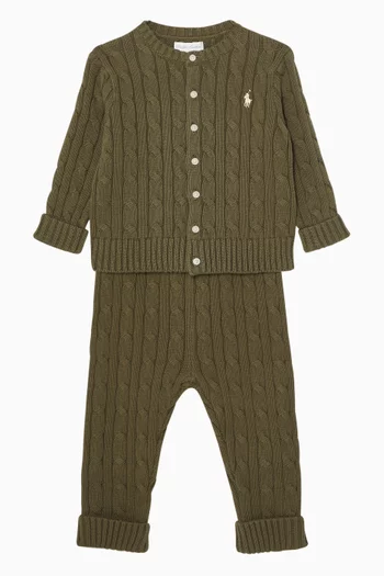 Cardigan & Trouser Set in Cable-Knit Cotton