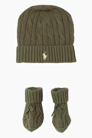 Beanie & Bootie Set in Cable-Knit Cotton