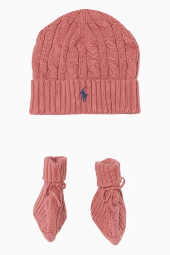 Beanie & Bootie Set in Cable-Knit Cotton