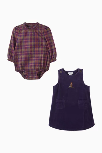 Plaid Cotton Bodysuit & Corduroy Dress