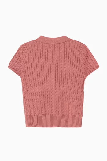 Mini-Cable Polo Sweater in Cotton