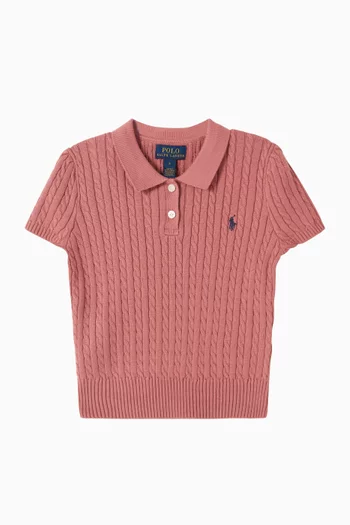 Mini-Cable Polo Sweater in Cotton