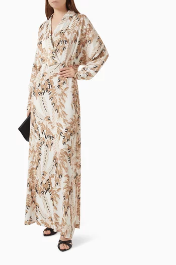 Velour Leaf-print Maxi Dress