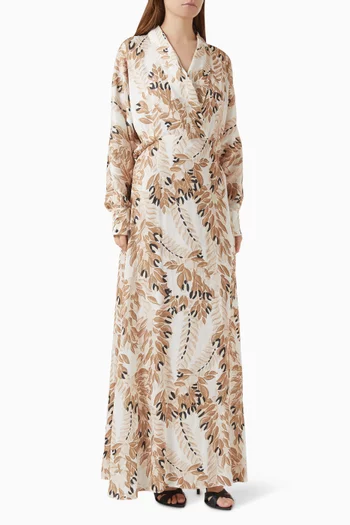 Velour Leaf-print Maxi Dress