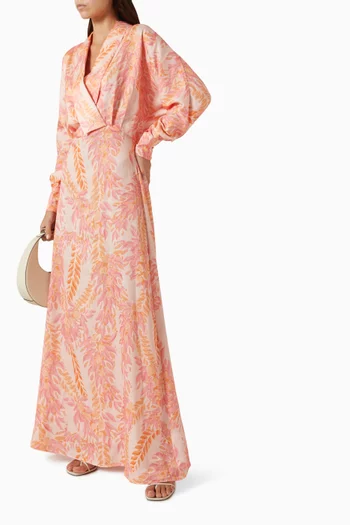 Velour Leaf-print Maxi Dress