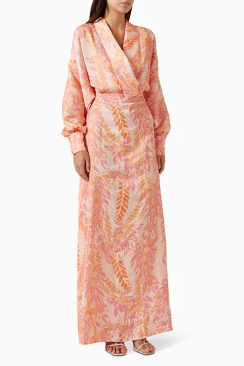 Velour Leaf-print Maxi Dress