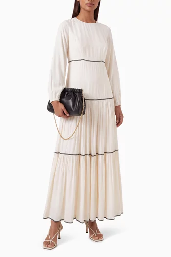 Embroidered Tiered Dress in Cotton-silk