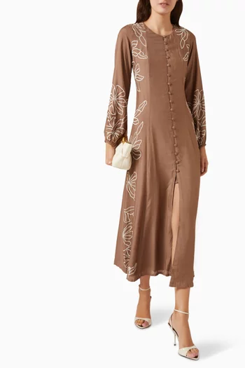 Floral-embroidered Dress in Cotton-silk