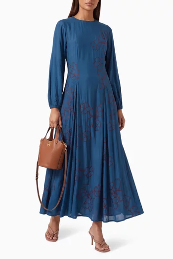 Floral-embroidered Dress in Cotton-silk