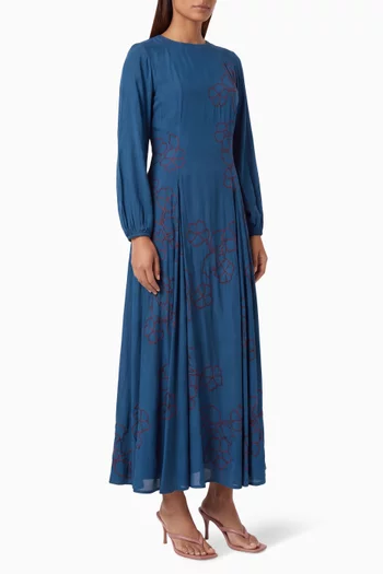 Floral-embroidered Dress in Cotton-silk