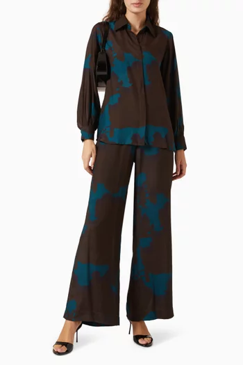 Floral Wide-leg Pants in Cotton-silk