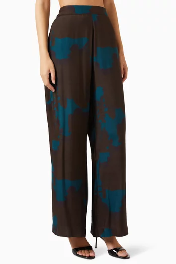 Floral Wide-leg Pants in Cotton-silk