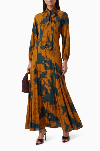 Floral Shirt Dress in Cotton-silk
