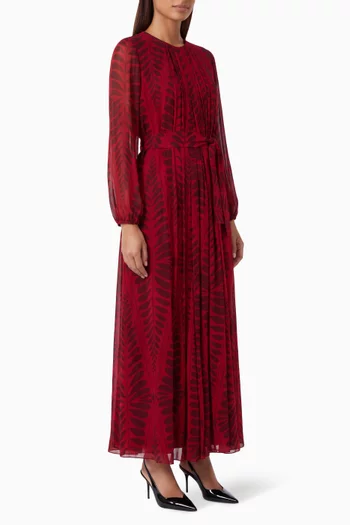 Geometric-print Belted Dress in Georgette