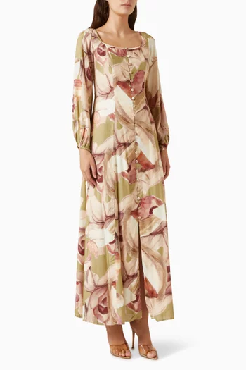 Abstract-print Dress in Cotton-silk