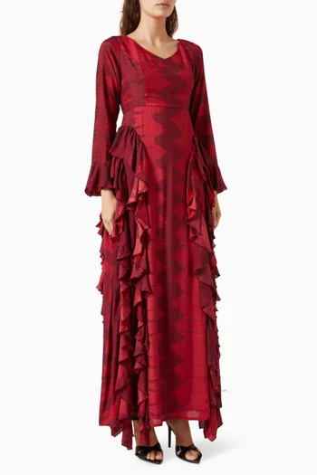 Geometric-print Frill Dress in Cotton-silk