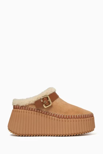 Nama Platform Mules in Suede Calfskin