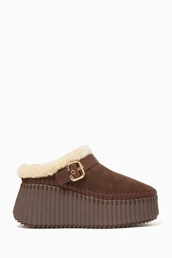 Nama Platform Mules in Suede Calfskin
