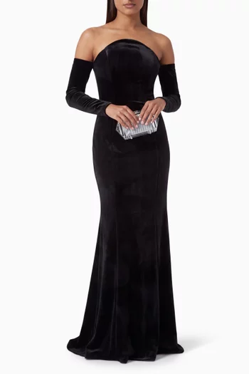Britney Off-shoulder Dress in Mikado Velvet