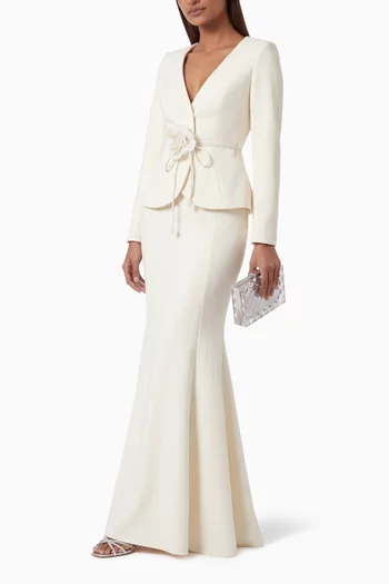 Lois Flower-appliqué Dress in Crepe