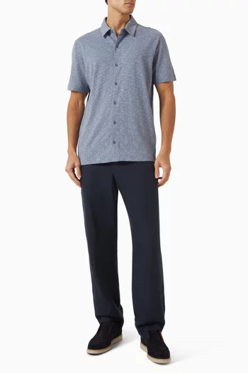 Tonal Leaf Print Shirt in Slub Cotton