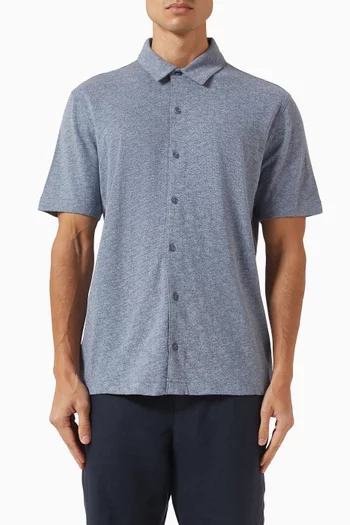 Tonal Leaf Print Shirt in Slub Cotton