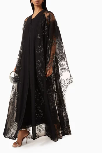 Leaf Embroidery Wedding Abaya in Chiffon & Tulle