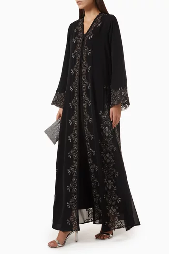 Modern Floral Embroidered Abaya in Nida