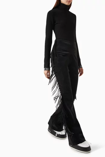 Rumi Fringed Flared Pants in Faux Suede